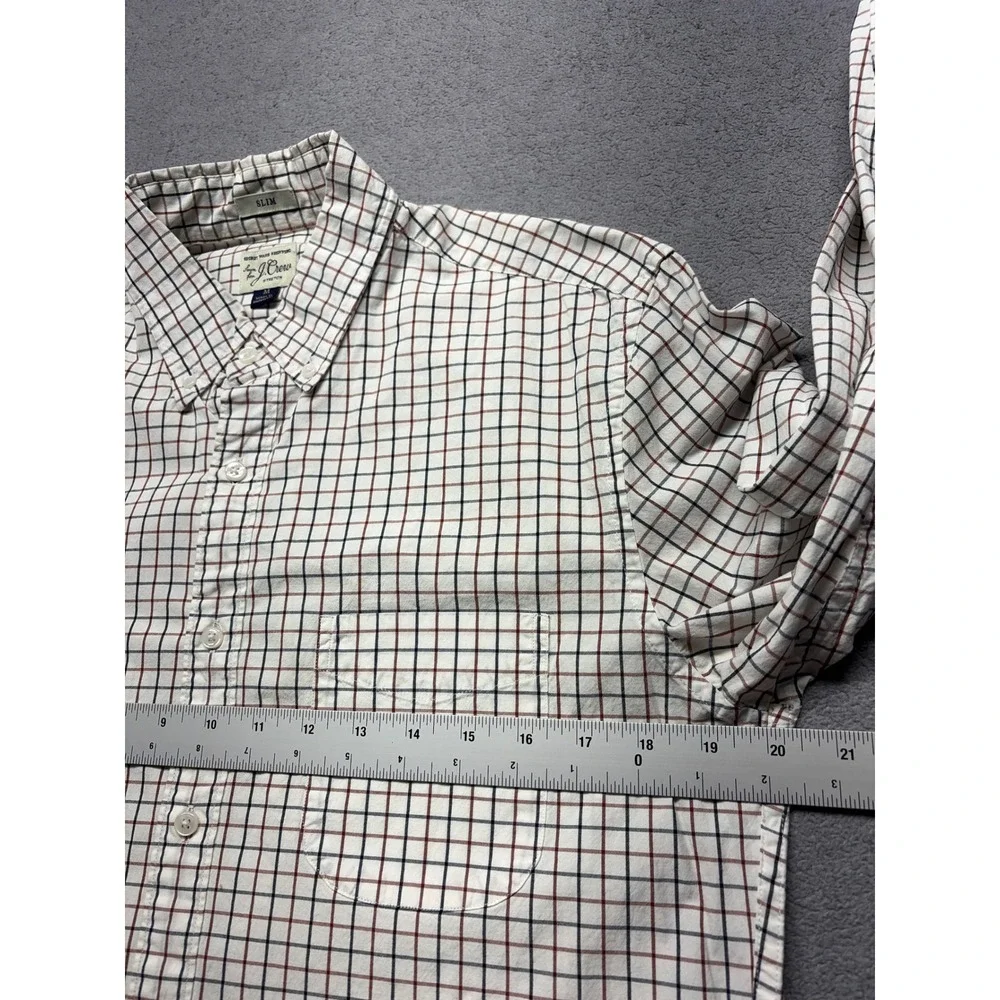 J. Crew Mens Secret Wash Slim Fit‎ Stretch Tattersall Check Button Down Shirt M